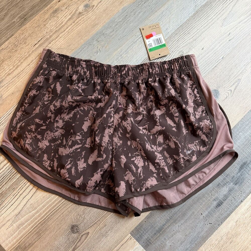 Nike Dri Fit Running Shorts Womens XL Brown Pink Lined Athletic NWT